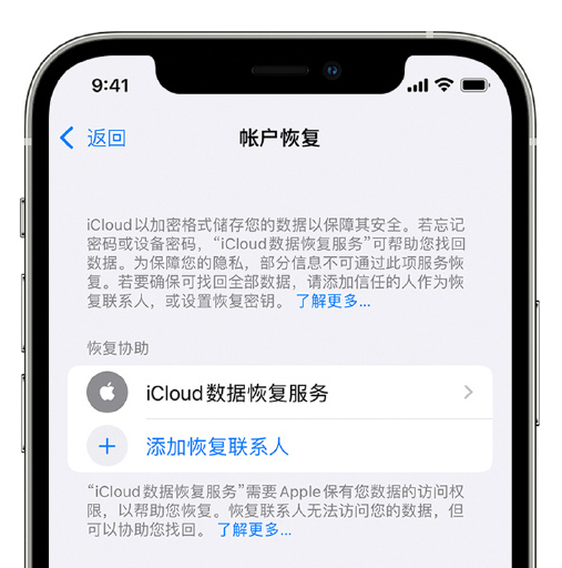 应县苹果手机维修分享在 iPhone 上设置帐户恢复联系人的方法 